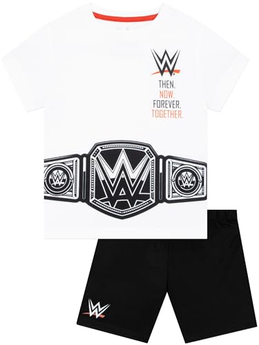 WWE Boys PJs Set Boys Pyjamas Championship Belt Design Boys Shorts Pyjamas Fun Kids Nightwear White 9-10 Years