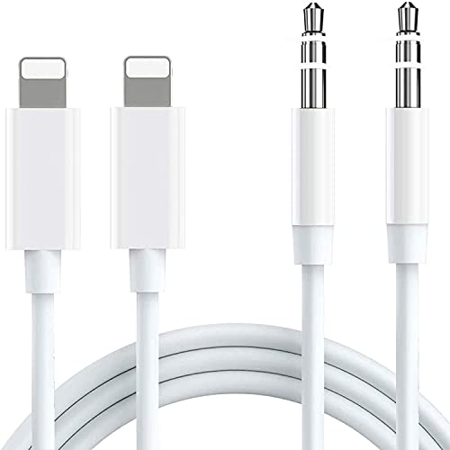 [Apple MFi Certified] iPhone Aux Cord for Car, 2 Pack Lightning to 3.5mm Aux Cables for Car Compatible iPhone 6 7 8 11 12 XR XS X iPad iPod for Car Home Stereo, Speaker, Headphone (White,3.3FT)
