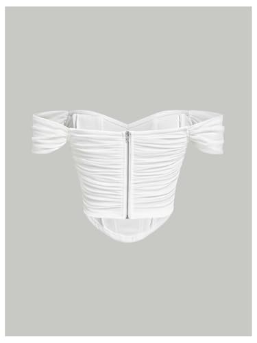 Image of Floerns Women's Off Shoulder Short Sleeve Asymmetrical Hem Ruched Corset Crop Top