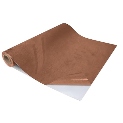 Premium Self-Adhesive Suede Fabric Wrap for Cars, Suede Car Interior Wrap for Dash Door Trim and Headliner, Stretchable Microfiber Suede Fabric Car Wrap DIY Interior Upgrade (Light Brown, 12" x 80")