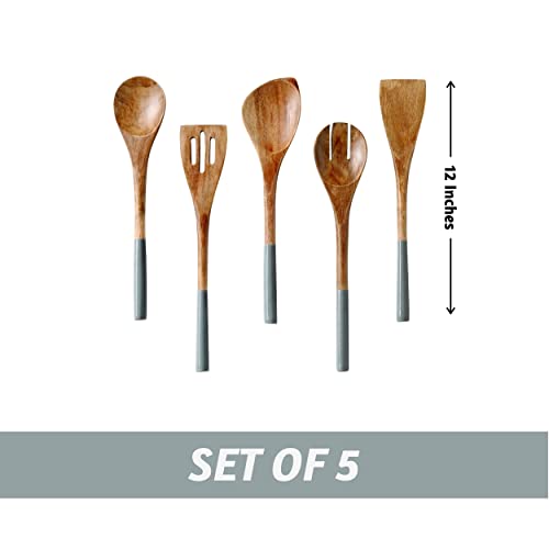 Folkulture Wooden Spoons for Cooking | 12" Premium Acacia Wooden Utensil Set of 5 - Smooth Finish, Soft Comfort Cooking Utensils Set for Kitchen, Gifts | Non Stick Wooden Cooking Utensils Set of 5 by Folkulture - Image 3
