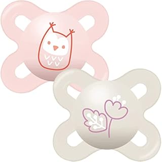 MAM Start Soothers 0-2 Months (Pack of 2), Baby Soothers with Self Sterilising Travel Case, Newborn Essentials, Pink/White (Designs May Vary)