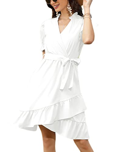 KOJOOIN Damen Sommerkleid Kurzarm Wickelkleid Casual V-Ausschnitt Tunika...