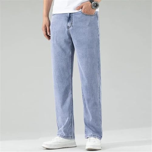 Men's Summer Lyocell Jeans Loose Wide Leg Denim Pants Fashionable Casual Straight Elastic Trousers3