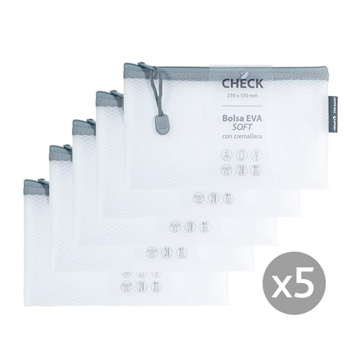 Grafoplas Beutel mit Reißverschluss, EVA, weich, weiß, mit Reißverschluss, transparent, ideal für den Transport und Schutz aller Arten von Gegenständen und Dokumenten, 5 Stück