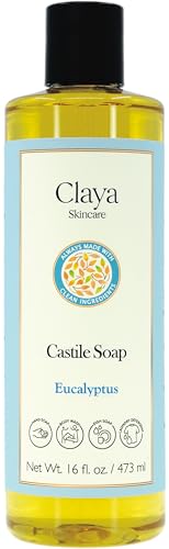 Image of Claya Eucalyptus Liquid Castile Soap - Organic Ingredients, Biodegradable, Gentle for Sensitive Skin and Versatile Use (16 fl oz (Disc Cap))