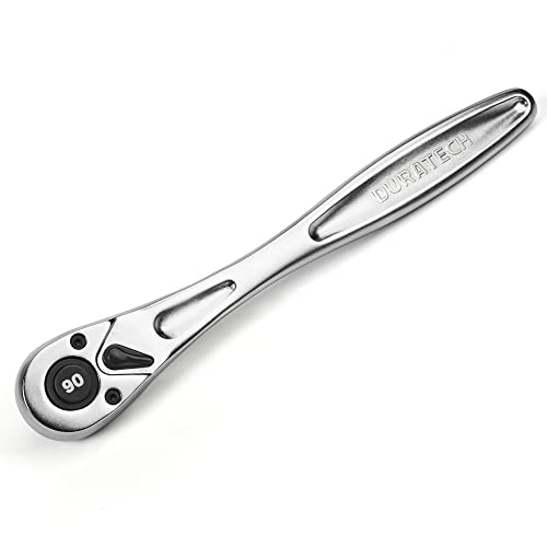 Image of DURATECH 3 /8 Inch Drive Ratchet Handle, Ratchet Socket Wrench, 90 Tooth, 8-3 /8 Inch Length, Heavy Duty, Professional Ratchets, Quick-release Reversible, Premium Chrome Alloy Made, Polish Chrome Finish