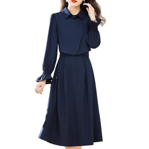 Robe midi vintage au bureau ou en sortie chic ensemble 2 pièces manches longues