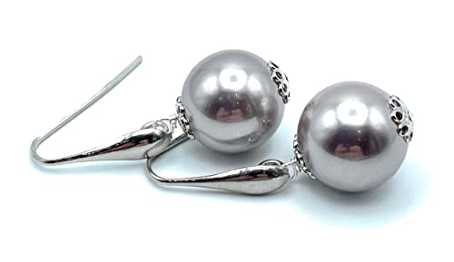 Boucles d'oreilles perles lavande rondes et bijoux argent 925 classique