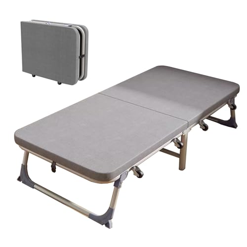 Letto pieghevole con materasso, letto matrimoniale portatile per adulti, supporta 200 kg, design compatto con ruote, ideale per camera da letto, ufficio, campeggio (185 x 80 x 38 cm)