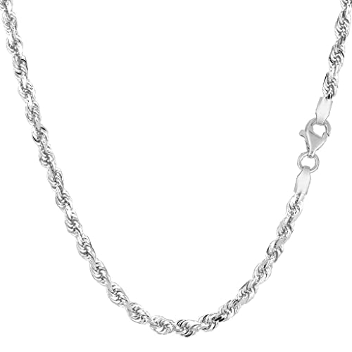 The Diamond Deal 14K Solid Yellow Or White Gold 3.00Mm Shiny Diamond-Cut Royal Solid Rope Chain Necklace For Pendants And Charms With Lobster-Claw Clasp (24" And White-Gold) #TOP14