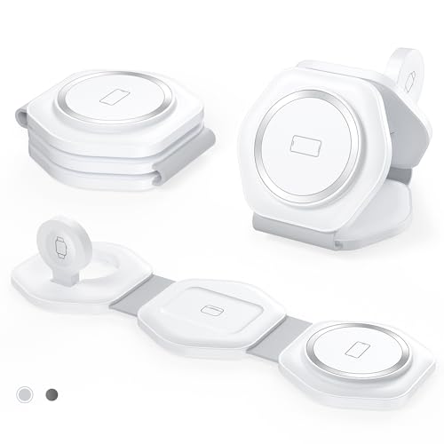 3 in 1 Wireless Charging Station for Apple MagSafe Charger, Foldable Magnetic Travel Charger for Multiple Devices iPhone 15 14 13 12 Series Apple Watch AirPods Pro