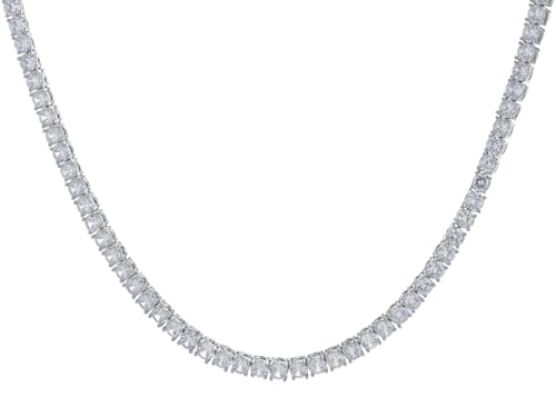JTV 45.0 CTW White Cubic Zirconia Tennis Necklace for Women – Silver-Tone Brass – Brilliant-Cut Diamond Simulant Statement Jewelry – Elegant Gift for Special Occasions, (18-Inch)