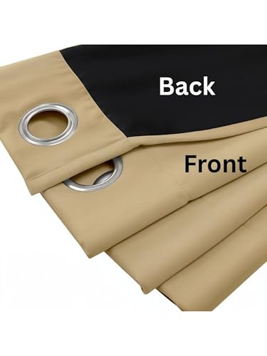 Image of 100% Blackout Curtains for Window- 4 Feet (Pack of 1) | Black Back Coated Fabric |Heat & Noise Insulation | Eyelet Curtains for Living Room & Bedroom |Gold