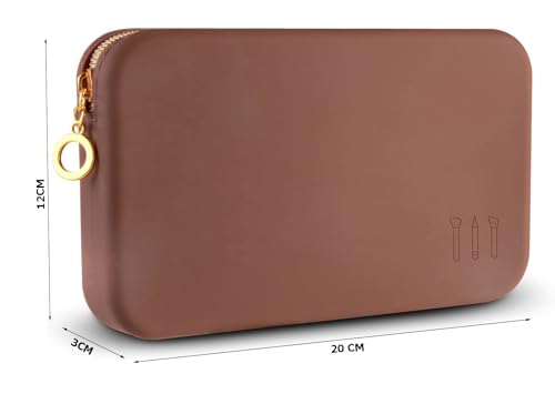 Image of INOVERA (LABEL) Makeup Brush Holder Pouch Case for Travel - Silicone Cosmetic Brushes Kit - Travelling Make up Organizer Bag (Dark Brown)