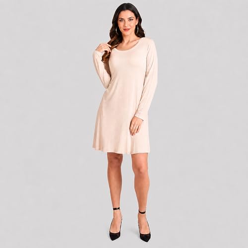 Image of Miss Lavish London Women's Long Sleeve Swing Dress with Pockets Relaxed Fit Soft Casual Dress