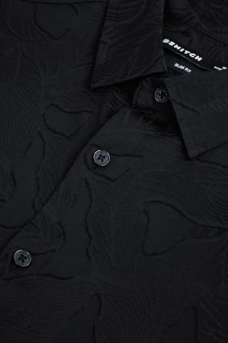Image of SNITCH Men Shirt | Slim Fit Long Sleeve Spread Collar Jacquard Leaf Pattern | Premium Polyester Cotton Blend & Breathable Fabric for Elegant Events