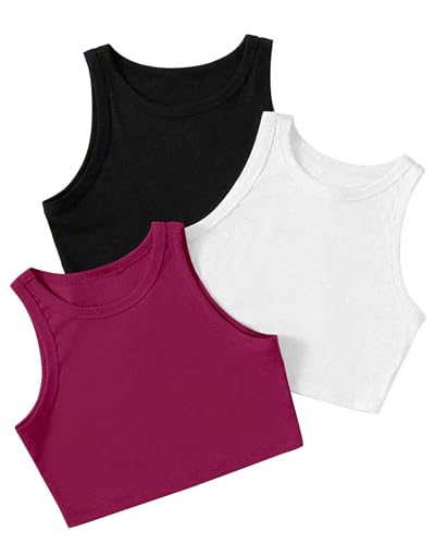 Image of (Pack of 3) Stylish Sleeveless Round Neck Ribbed Tank Tops for Women and Western Crop Top
