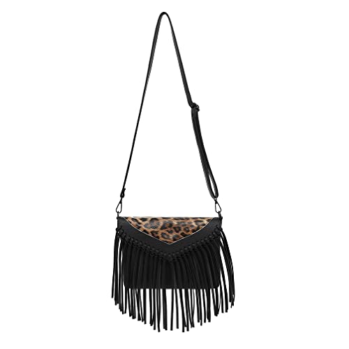 Image of Fringe Crossbody Purse for Women, Vintage Leather Western Boho Purse, Tassel Small Handbag Shoulder Bag