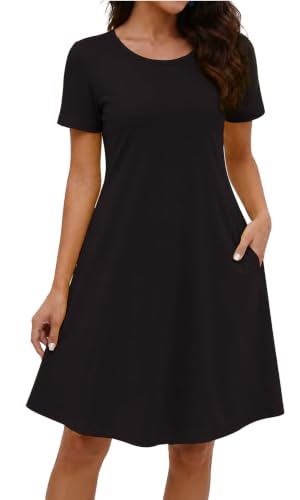 Image of COSSEN Women's Summer 2026 Casual Tshirt Dress Crew Neck Short Sleeve with Pockets Flowy Loose Swing A-Line Sundress