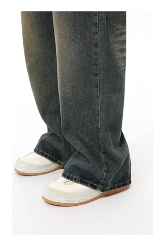 Men's Jeans Solid Color Droop Worn-Out Trousers Straight Wide Leg Loose Denim Pants3