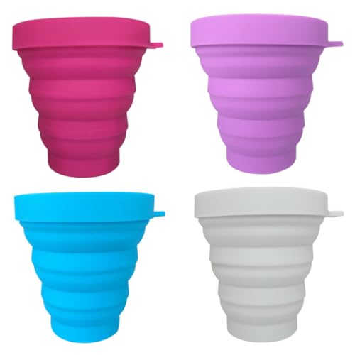 Portable Silicone Cup Collapsible Travel Cup with Lid Foldable Travel Camping Mug for Picnic 4 Pcs Cups and Mugs
