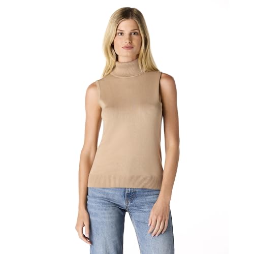 Image of Cable & Gauge Sleeveless Turtleneck Sweater - Chic Mock Neck Tank Top, Perfect for Layering & Year-Round Wardrobe Essentials