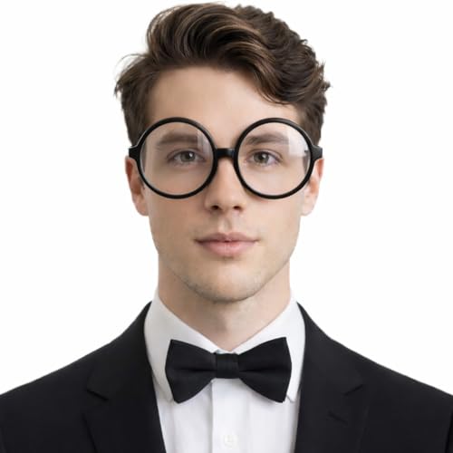 Vaulted Skulls & Co Wizard Glasses | Round Eye Glasses | Funny Round Nerd Eyeglasses | Black Circle Eyeglasses | Circular Prop Spectacles (Jumbo)