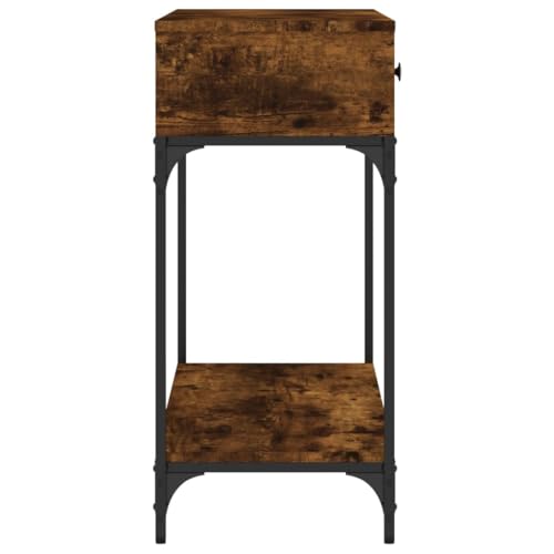Mesa consola de madera de roble ahumado con cajón y estante de 100 cm 7
