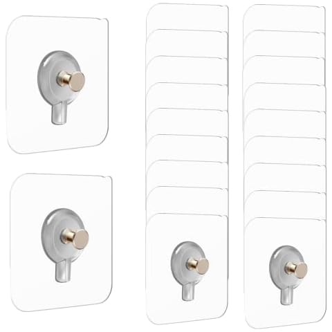 20 Pcs Detachable Self Adhesive Wall Screw Hooks Punch Free Wall Mounted Screw Hook Transparent Adhesive Hooks Strong Adhesive Hooks Non Trace Wall Picture Hooks for Wall Picture Home Bathroom Kitchen Cover