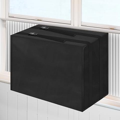 Window Air Conditioner Cover Outdoor, TRELC 600D Heavy Duty Waterproof Defender Winter AC Window Units Cover with Adjustable Straps, Bottom Covered (25.98" x 24.8" x 18.5") Cover