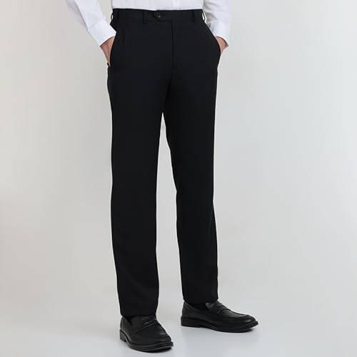 Image of Raymond Men Regular Fit Solid Pattern Poly Wool Blend Flat Front Formal Trouser