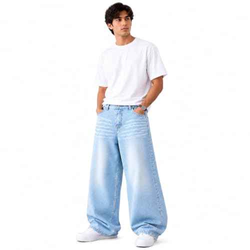 KULAKAS Men's Baggy Wide Leg Jeans Light Blue - Image 4