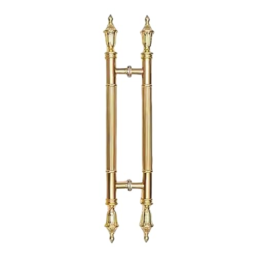 Door Handles European Style Door Knob Push Pull with Non-slip Thread, Luxury Hotel Gate Handles Set, Round Stainless Steel Glass Door Push Bar with Screws & Tools ( Color : Gold , Size : 150cm/59