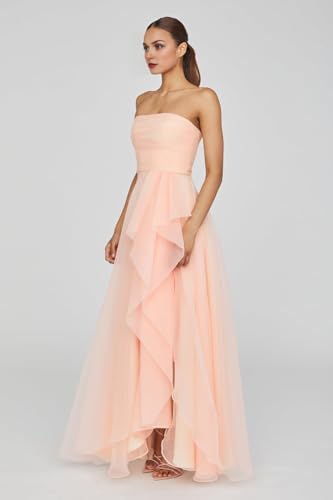 Laces Tulle Prom Dress for Women Ruched A Line Ruffle Evening Dress Strapless Sleeveless Slit Formal Party Gown3