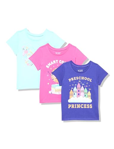 Image of The Children's Place Baby-Girls and Toddler School,Learning Short Sleeve Graphic T-Shirts,3 Pack