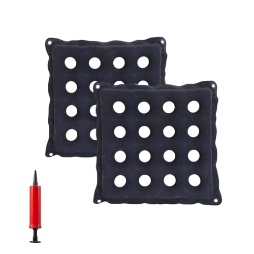 2-Pack Waffle Inflatable Seat Cushions with Pump, 18 Inch Beige 16-Hole Air Cushion for Pressure Relief, Wheelchair, Office Chair, Car Seat & Travel (Navy Blue)
