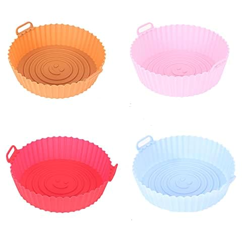 PARTSQUEEN 4Pcs Air Fryer Silicone Liners, 7.5inch Reusable Air Fryer Silicone Pot for 3 to 5 Qt Air Fryers Oven Accessories, Heat Resistant Dishwasher Safe, Replacement for Air Fryer Paper Liners Cover