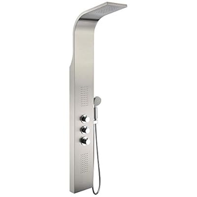 ANZZI Shower Panel Tower System, Arc 64'' Long Turbo High Pressure Shower Head, Detachable Handheld Spray, Rainfall Shower Panel in Brushed Steel, LED Rain Shower 1.8GPM 2 Body Jets Combo, SP-AZ024