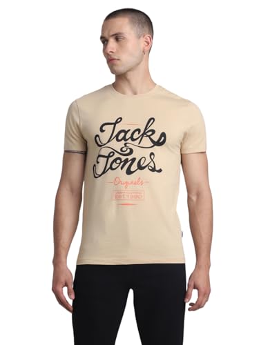 Image of Jack & Jones Men's Cotton Letter Print Slim Fit T-Shirt