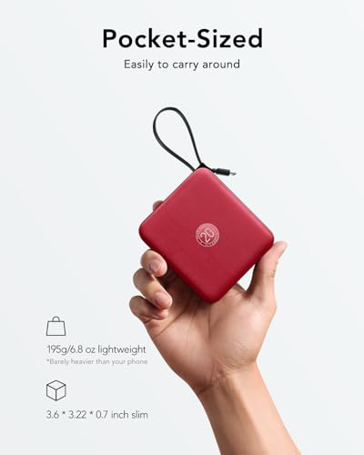 Image of VRURC 10000mAh Portable Charger Power Bank Built-in Cables | Travel Essentials,22.5W Fast Charging,LED Display,Slim,for iPhone 17 /16 /15 Series & Samsung Series,Battery Pack-Red