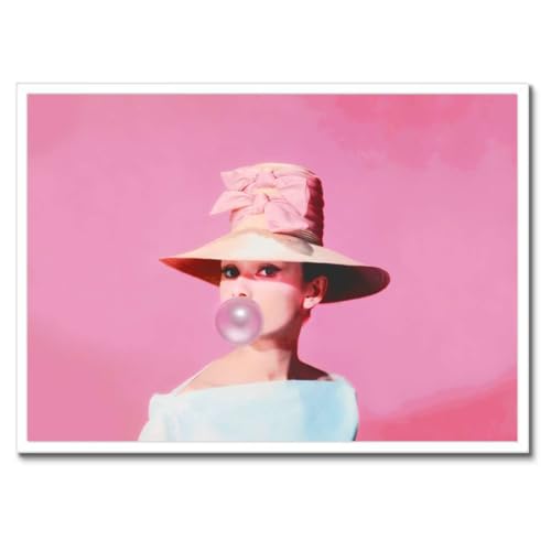 Poster Audrey Hepburn Bubble Gum cadre noir 70x50 cm décoration murale moderne salon