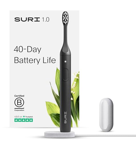 SURI 1.0 Sonic Electric Toothbrush | 1 Month+ Battery | Designed in California | Electric Toothbrush for Adults | Travel Toothbrushes | Tooth Brush | Black