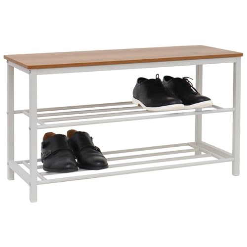 DuneDesign Banco Zapatero Metálico - 80x30x45 Estante Guarda Zapatos con Asiento Madera - Banqueta Recibidor - Mueble Organizador para Entrada Pasillo Baño - Baúl de Almacenaje Dormitorio Puf Cama