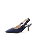 DREAM PAIRS Women's Kitten Heels Slingback Closed Toe Low Pumps Dress Bridal Elegant Wedding Casual Shoes,Size 8,Navy,SDPU2499W