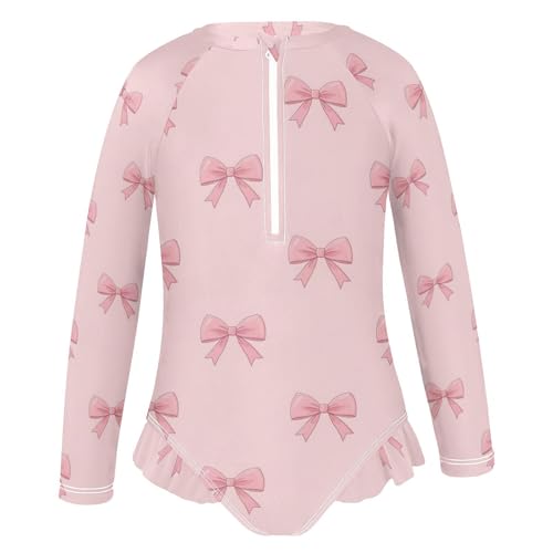 Pink Bows on Background Girls Rash Guard Swimsuits Long Sleeve One Pieces Bathing Suit UPF 50+ Zipper Swimwear2