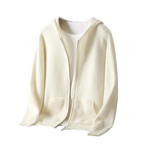 Men's 100 Percent Wool Hooded Sweater Long Sleeves Zipper Knitted Cardigan Thick Casual Jumper Knitwear