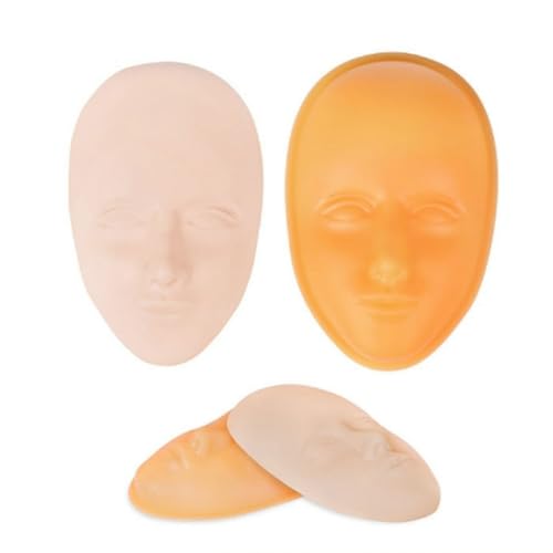 HOTWE 5D Facial Tattoo Practice Skin, Silicone Training Fake Head for Eyebrow Eyeliner Lips Microblading, Semi Permanent Makeup and Tattooing (2 Masks with 1 Base)