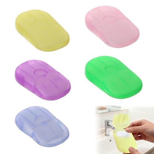 5Boxes Paper Soap Sheets Travel,Hand Cleaner Fragrance Disposable Travel Soap Paper Pure with Storage Case,Water-Activated Mini Travel Toiletries for Camping Hiking Outdoor Activities