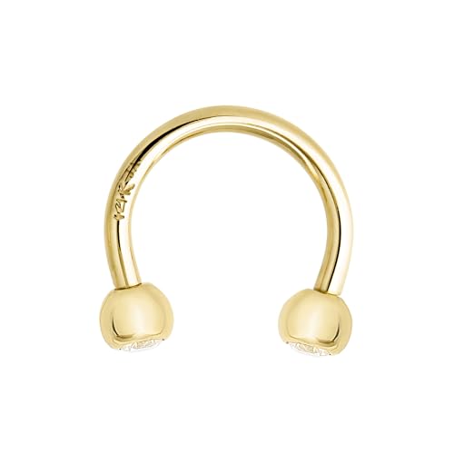 14K Solid Gold Horseshoe Septum Ring – Hypoallergenic Externally Threaded Nose Ring with Bezel-Set Cubic Zirconia (CZ) Ball – 8mm, 10mm
